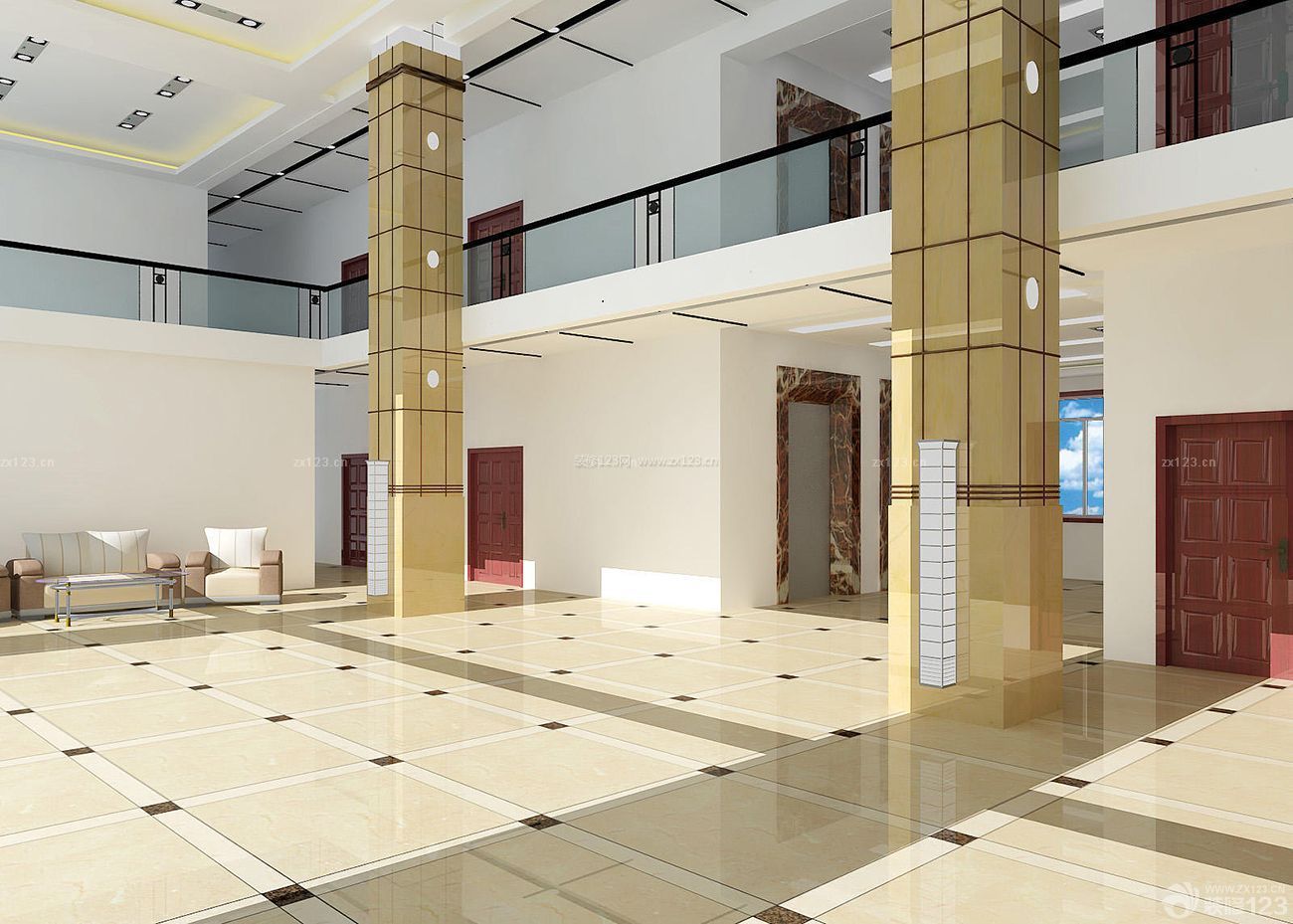 歐式簡約別墅大廳客廳柱子裝修效果圖賞析